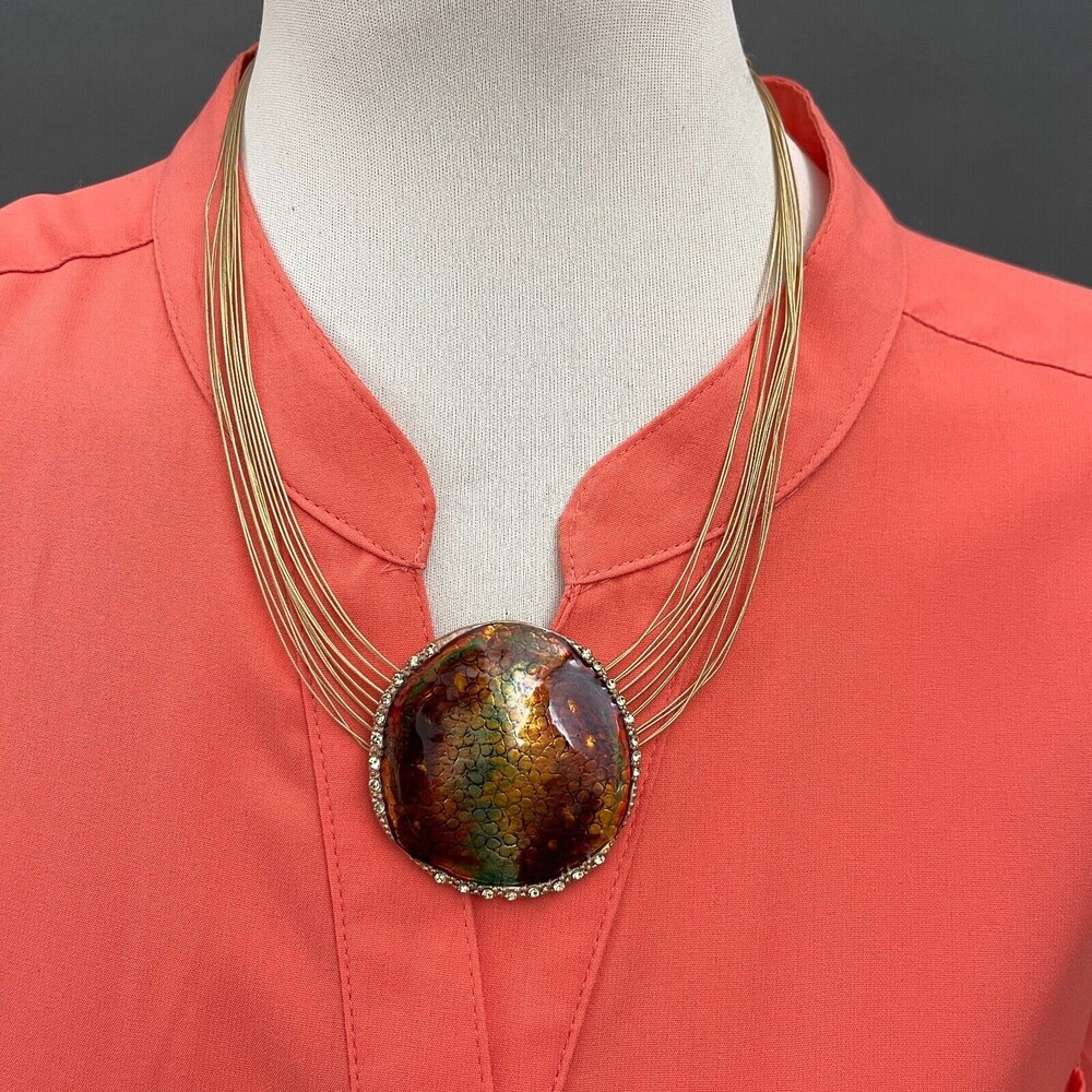 Chico's Gold-tone Rhinestones Brown Green Red Women's Fashion Necklace NWOT